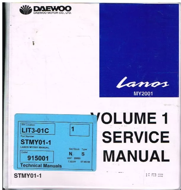 DAEWOO LANOS Mk1 1.3 1.5 1.6 PETROL 2001 M.Y. FACTORY SERVICE MANUAL 3x VOL SET
