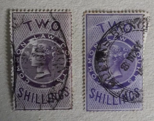 GB QV 2s shades Revenue stamps Common Law Courts GU