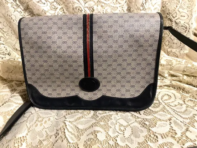 True Vintage! Gucci Red Blue White Signature Messenger Bag Cross Body Bag As Is
