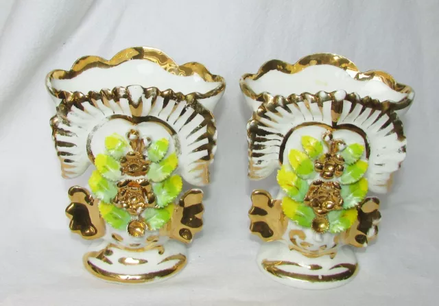 PAIRE DE VASES ANCIEN PORCELAINE DE PARIS OR & doré 19ème siècle Louis Philippe
