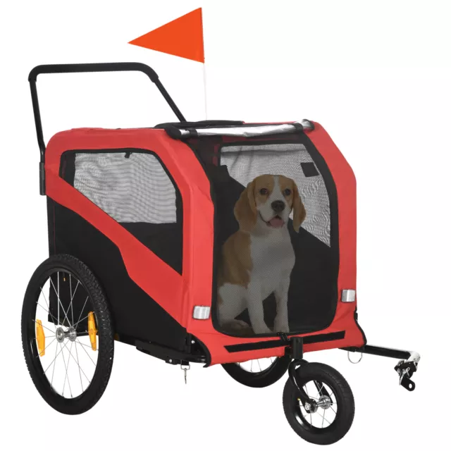 PawHut 2 in 1 Dog Bike Trailer Pet Stroller for Large Dogs W/ Hitch - Red