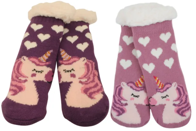 Atino Girls Chunky Knit Unicorn Slipper Socks 10-2