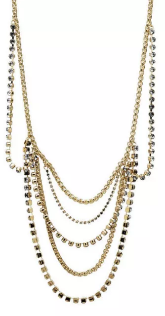 FOSSIL Brand Gold-Tone VINTAGE REVIVAL Crystal Cupchain Necklace NEW $188