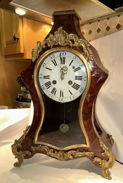 Rare Antique 18th Century Swiss Bracket Clock With Ornate Marquetry