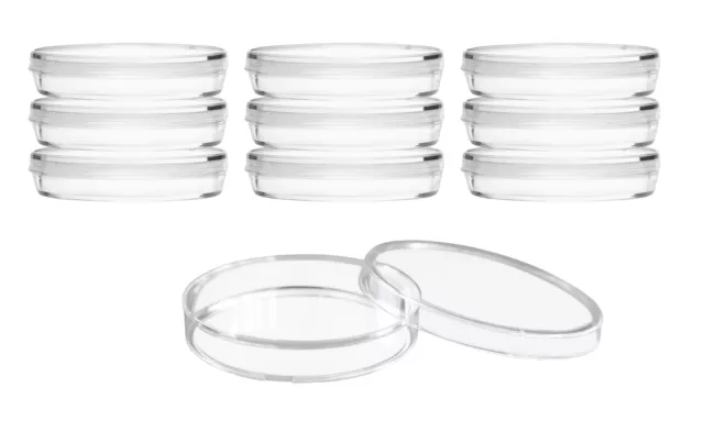 10PK Disposable Petri Dish with Lid, 90x14mm, Sterile - Polystyrene - Eisco Labs