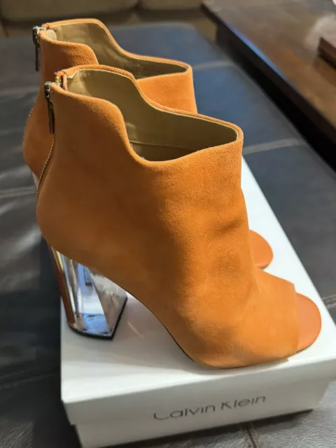 Calvin Klein Women’s Shoes Size 8 - Lulah Kid Suede, Orange 34E5331, Bootie