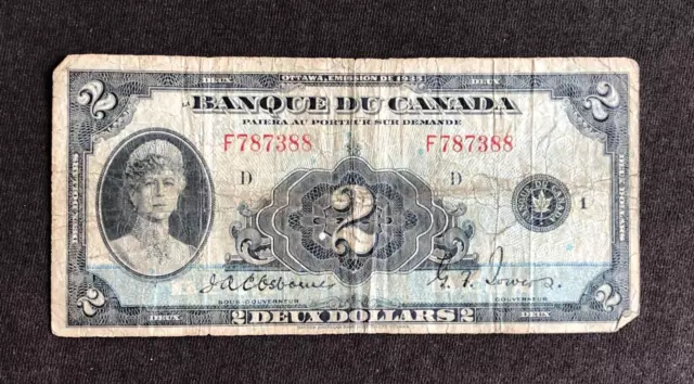 Banknote Bank Of Canada 1935 $2 Two Dollars # F787388 Version French