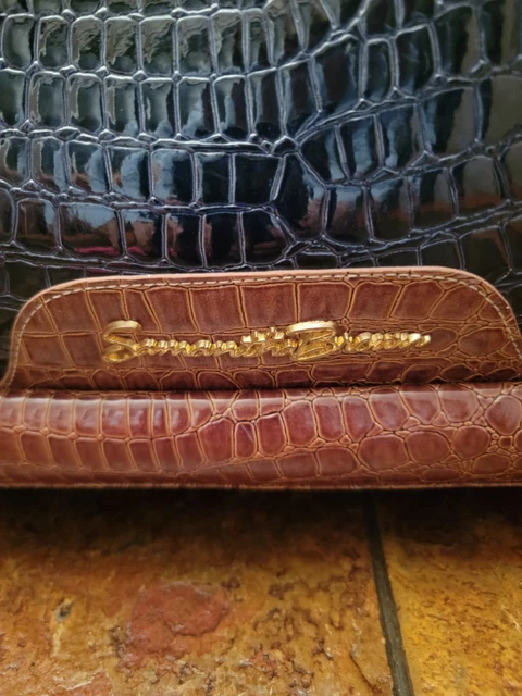 Samantha Brown 2 pc faux croco embossed Navy/brown Bow wheeled. Read below 3