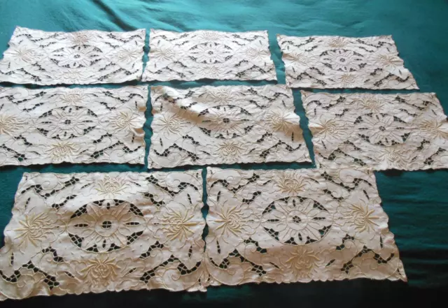 Vintage Madeira Hand Embroidery Cutwork Linen 8 Place Matts