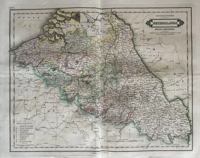 1831 Belgium by Daniel Lizars Large Hand Coloured  Antique Map