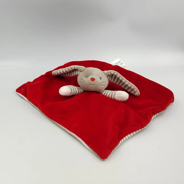 Doudou plat lapin rouge gris blanc rayé OBAIBI - 29901