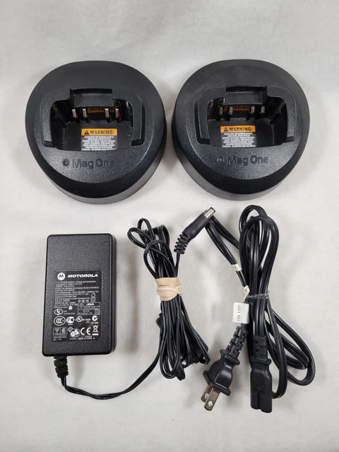 Lot of 2 Motorola Mag One PMLN5041A Single Slot Desktop Charger + Power Adapter