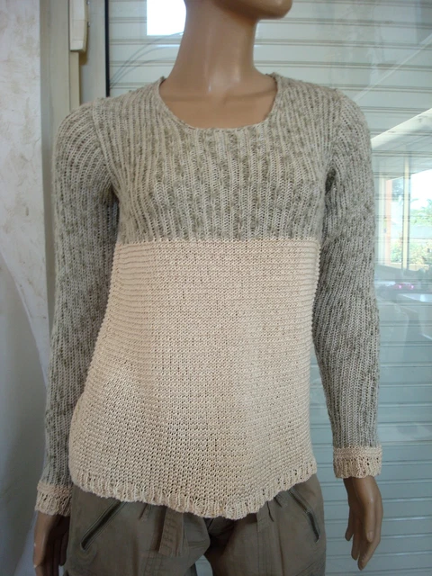 Pull Stretch Noir Et Moutarde/kaki – Femme T M 38/40 – 50% Laine – Neuf