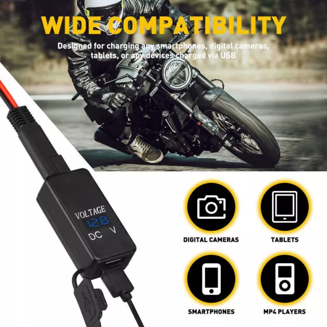 Waterproof Dual USB Port Motorbike Motorcycle Charger Socket Black Power Adapter 2