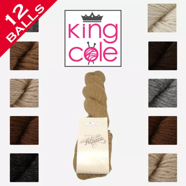 12 x 50g Balls King Cole Natural Alpaca DK Wool Double Knitting Crochet Yarn