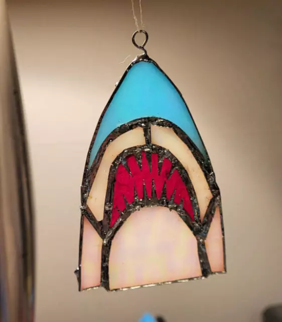 JAWS, great White Shark, horror Hand made, Stained Glass, Christmas Ornament  4"