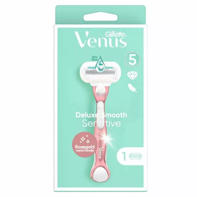 Gillette Venus Deluxe Smooth Sensitive Rose Gold Razor + 5 Blades Cartridge