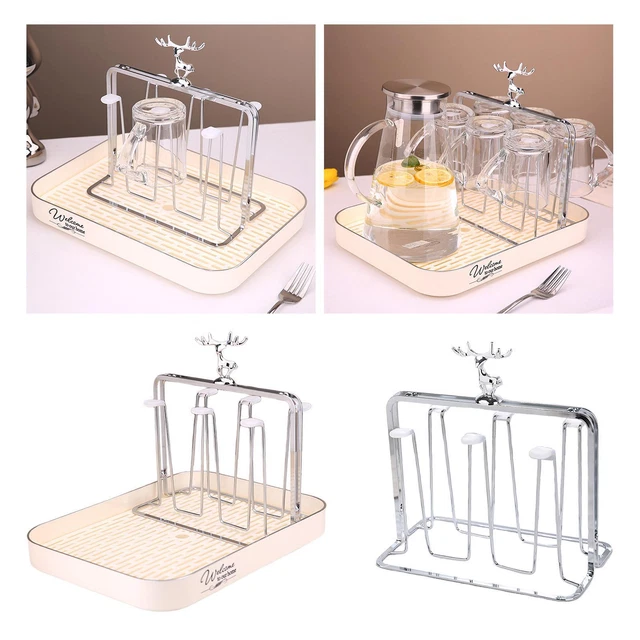 Cup Bottle Dryer Rack with Drain Tray and Handle Cup Drying Rack for Bar