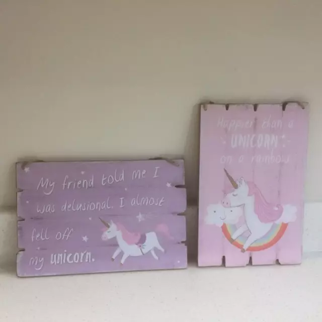 LILAC OR  PINK HANGING SIGN Magical Unicorn on a Rainbow, Delusional Unicorn