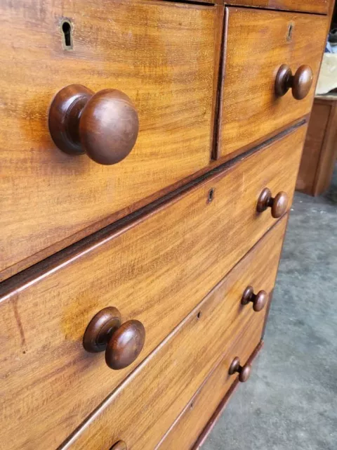 Antique Victorian small mahogany 2 over 3 chest of drawers knob handles 3