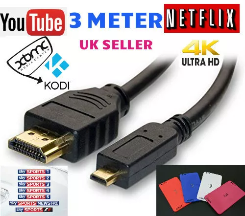 Câble Premium 3 m de long micro HDMI vers HDMI pour Tesco Hudl & Hudl 2 HDTV