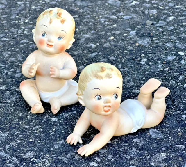 Mid Century Napco Adorable Non-Binary Baby Pair Figurines #N4139 Japan 4.5"