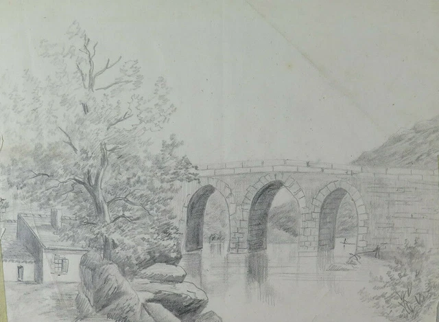 Dessin Ancien Paysage De Campagne Signé Goerg - Crayon Sur Papier