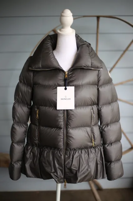 NWT Moncler Anet Down Puffer Jacket Flounce-Hem Sz 0/XS Grey