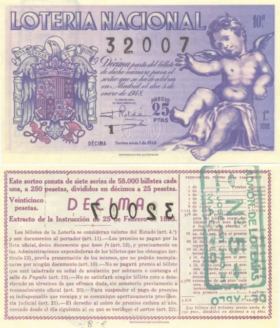 Lotteria nazionale. Estrazione numero 1 del 1948. Numero 32007.