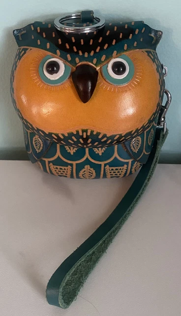 Hand Made embossed Geniune Leather Owl Coin Purse/Wristlet/Wallet/ Pouch