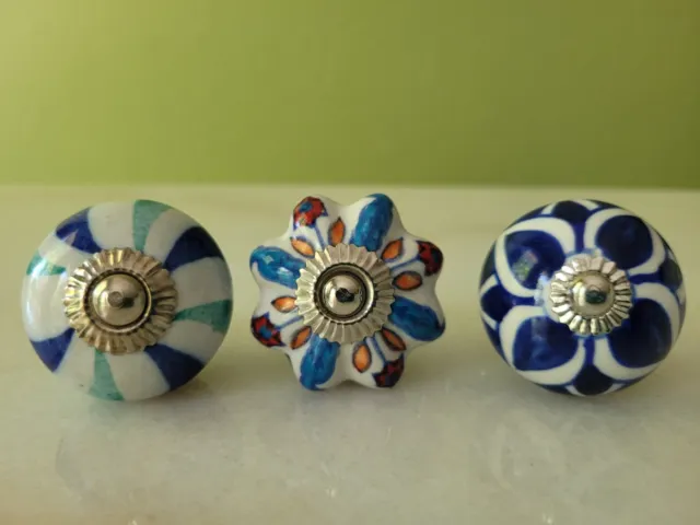Lot of 3 Ceramic Colorful Boho Flower Cabinet Drawer Pull Knobs World Market