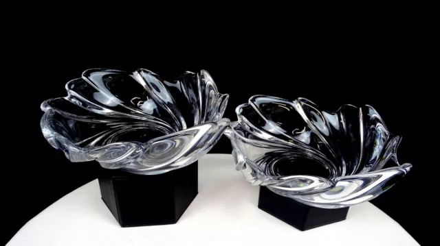 Claire Burke France Lead Crystal Heavy Swirl 2 Pc 6 5/8" Candy / Potpourri Bowls