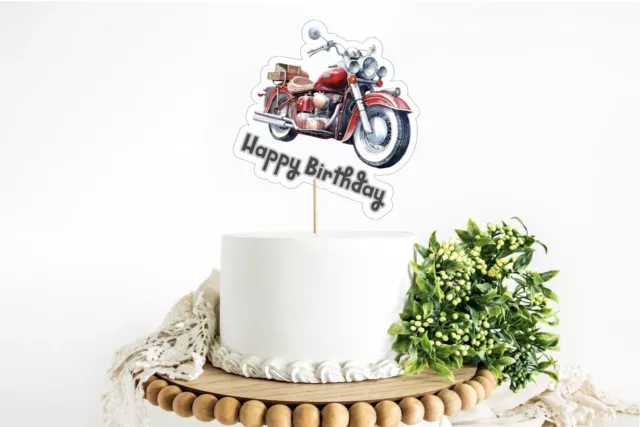 Motorcycle Happy Birthday Cake Topper Bike Chopper Men Anniversary