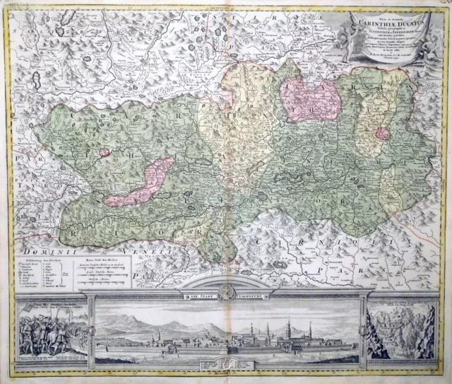 Kupferstich, Landkarte Kärnten, J.B. Homann, ~1720, Klagenfurt, Loibl-Paß