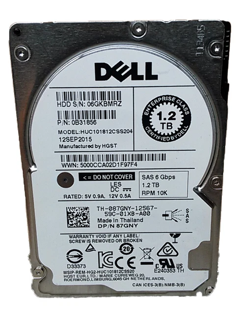 Hitachi Dell UltraStar C10K1800 HUC101812CSS204 1.2TB 2.5"" SAS 2 Enterprise Hard