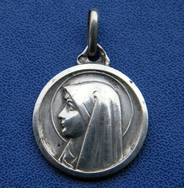 GRANDE MÉDAILLE RELIGIEUSE argent émaillé Elie Pellegrin Vierge Marie + Chaîne EUR 79,99
