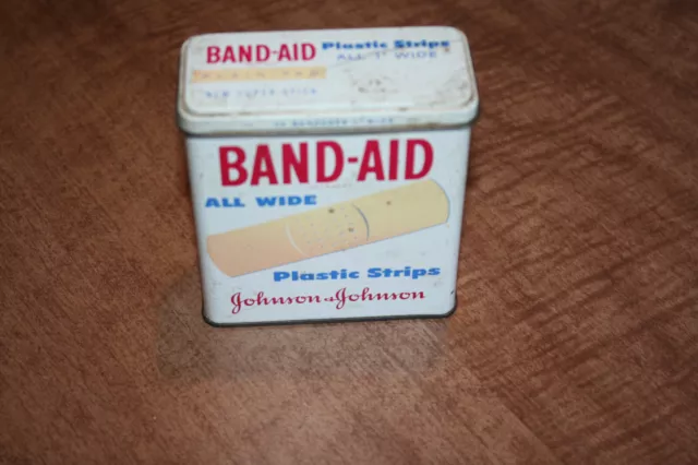 Vintage Band-Aid Plastic Strips Empty Metal Tin Johnson & Johnson 34ct See Pix!!