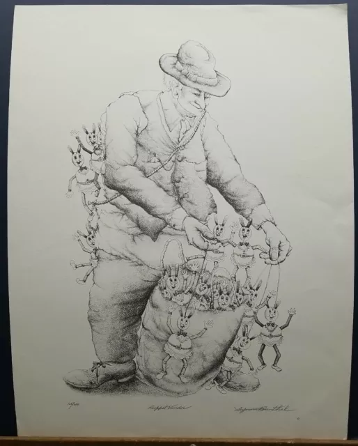 Seymour Rosenthal Vintage S/N Lithograph "Puppet Vendor" #125/200 25"×19"
