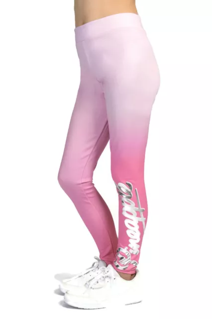 PINEAPPLE DANCEWEAR GIRLS Dance Ombre Leggings Pink Silver Foil Logo £22.00  - PicClick UK