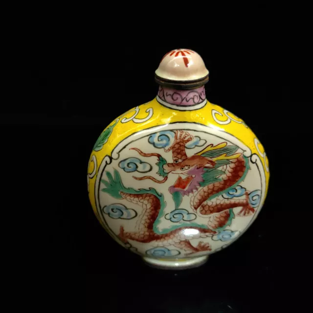 Old Chinese Cloisonne Enamel Hand Painted Dragon snuff bottle Qian Long Mark 2