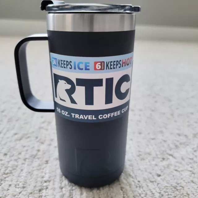 RTIC 16 oz Travel Coffee Cup Mug Stainless Steel Vacuum Insulated Charcoal Black