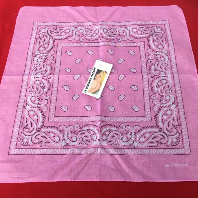 LOVELY 1950s BANDANA SCARF~ PINK COTTON ~MADE IN USA~ PERFECT VINTAGE DEADSTOCK