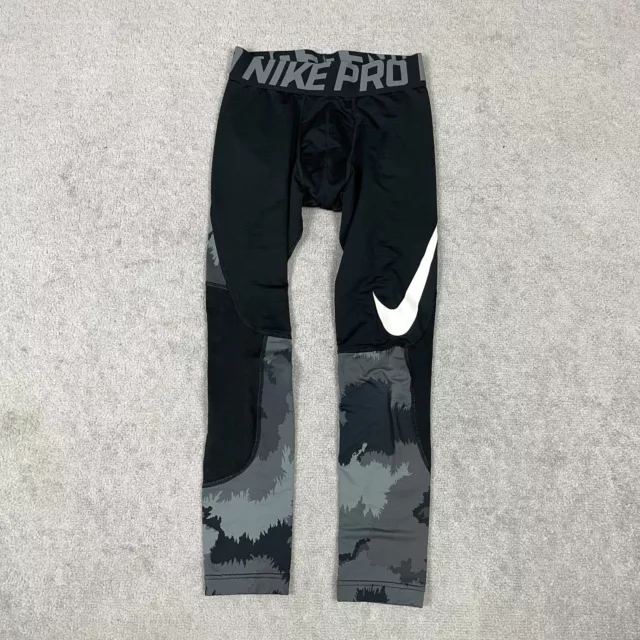 Nike Pro Tights Boys Large Black Hyperwarm Compression Camo Workout