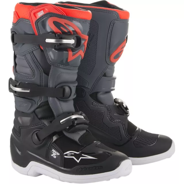 Alpinestars 2024 Tech 7S Youth Motocross Boots Black Dark Grey Red Fluo MX Kids