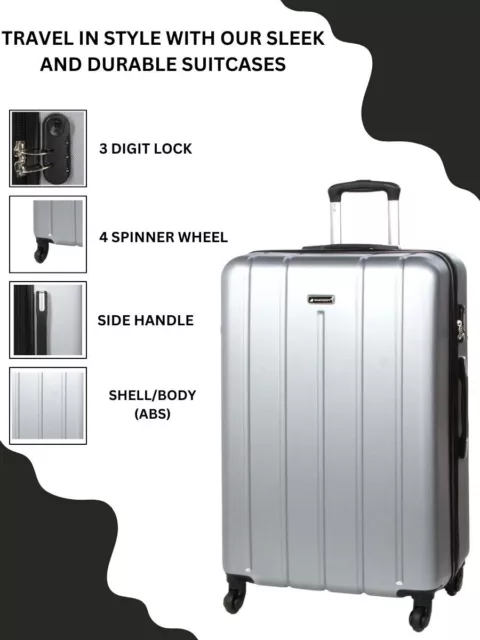 Coque Rigide Argent Valise Robuste 4 Roue ABS Léger Baggage Cabine Chariot