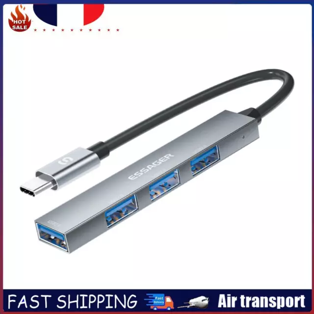 4-in-1 Dock Station USB2.0 Hub 480Mbps Splitter Adapter (Grey Type-c) FR