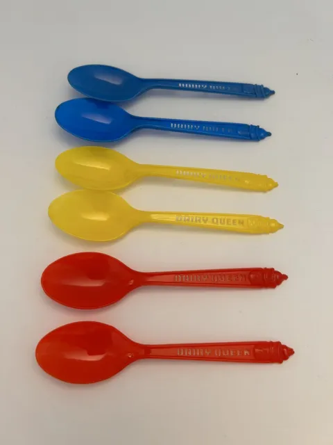 6 1950’s Dairy Queen Ice Cream Store Spoons Name Cut Out - Red, Yellow, Blue ￼￼