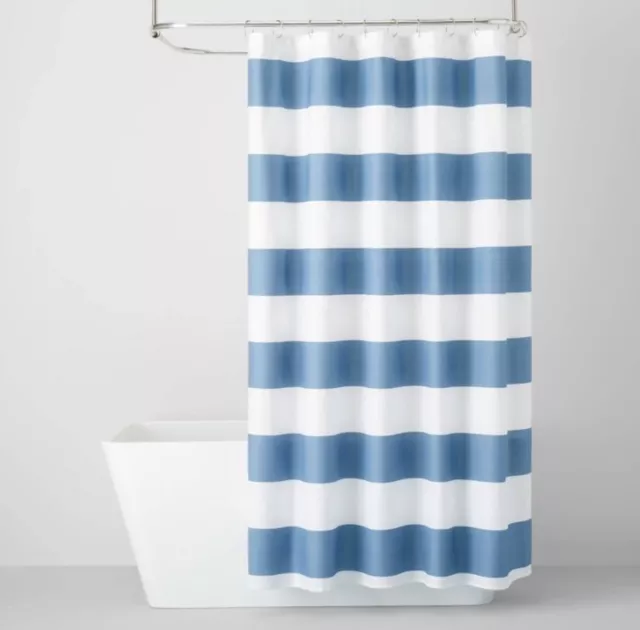 Pillowfort Fabric Shower Curtain - Rugby Stripe - Blue/White - 72” x 72” NEW