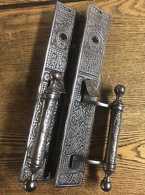 Antique Ornate R&E Polished Steel Store Door Plates