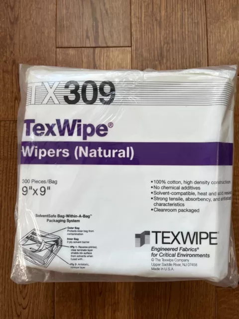 Texwipe TX309 Cotton Twill Specialty Cleanroom Wipe, White 300/bag